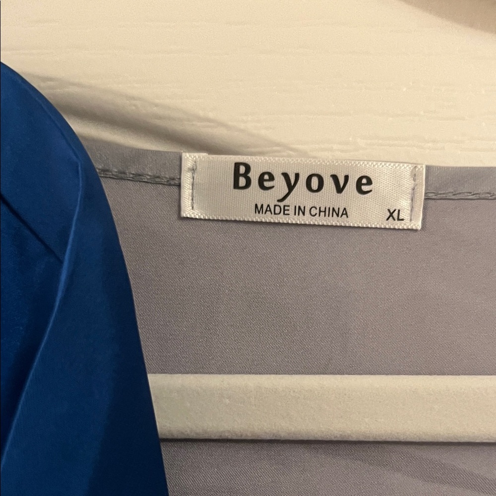 Beyove Blue & Gray Satin Tops - Picture 3 of 10
